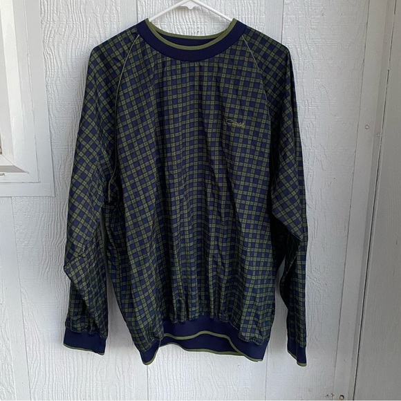Catalina Nylon Navy Blue and Olive Green Plaid Vintage Windbreaker Size Large - Picture 6 of 17